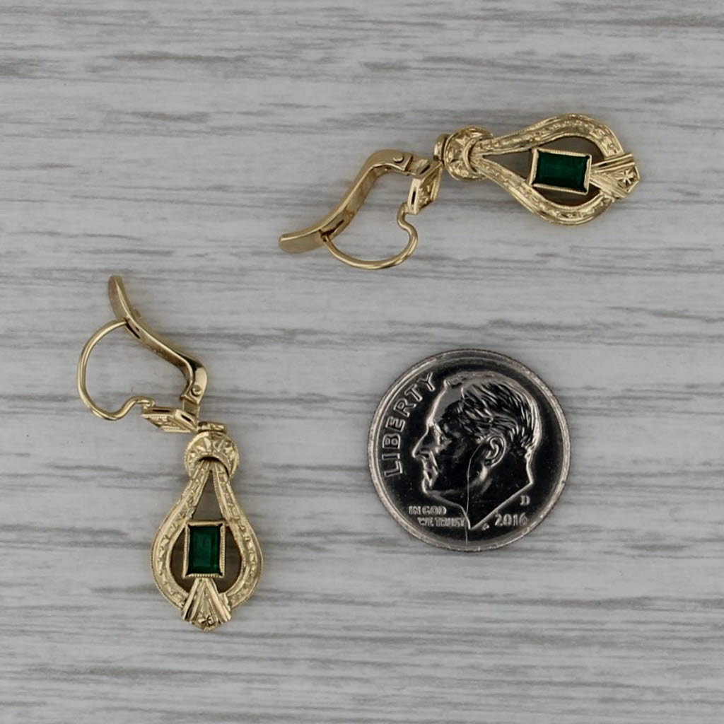 Vintage 0.55ctw Emerald Knot Dangle Earrings 16k Yellow Gold