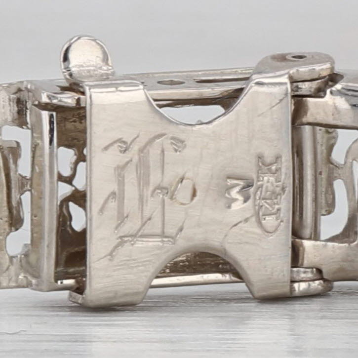 Vintage Diamond Filigree Bracelet 14k White Gold 7" 6.6mm Blue Glass