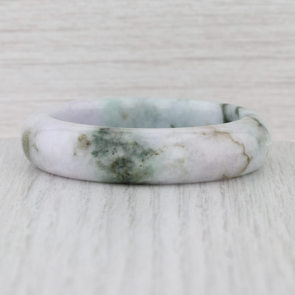 Marbled Green Jadeite Jade Bangle Bracelet 6.75” 15.2mm Stackable Statement
