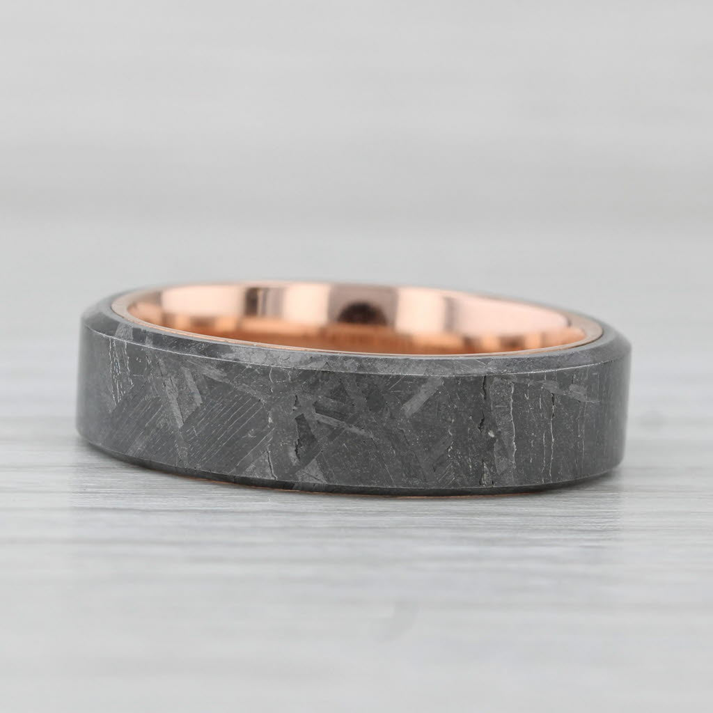 Light Gray Brilliant Earth Tundra Meteorite Ring 14k Rose Gold Wedding Band Size 9.5 w/ Box