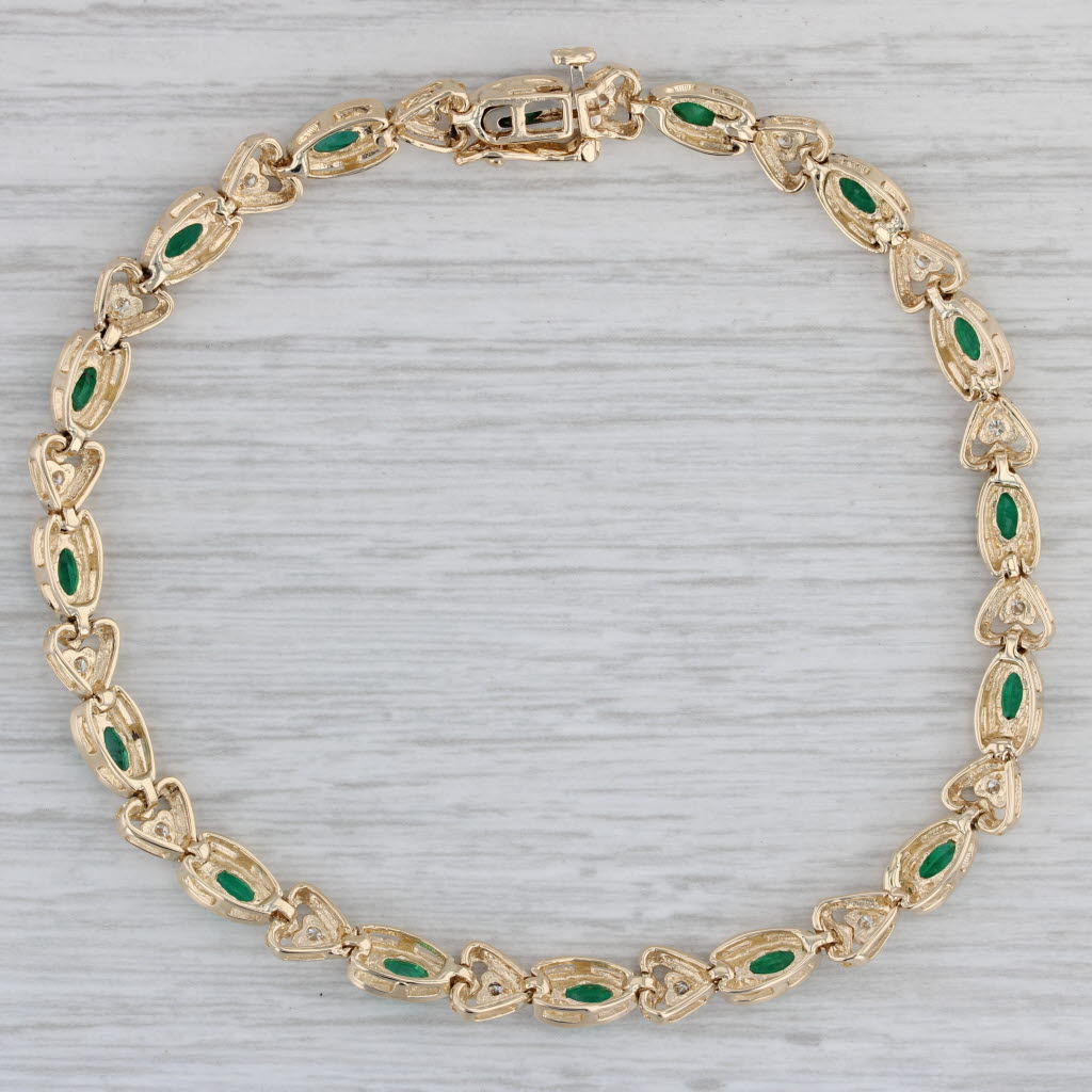 Gray 2.50ctw Emerald Diamond Hearts Tennis Bracelet 14k Yellow Gold 8.25" 6mm
