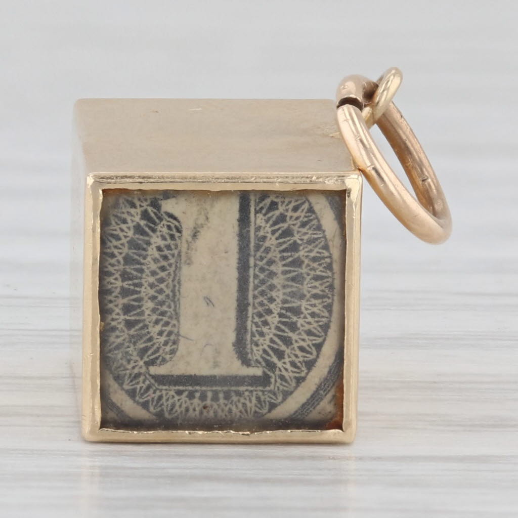 Light Gray Vintage Emergency Fund 1 Dollar Charm 14k Yellow Gold Pendant