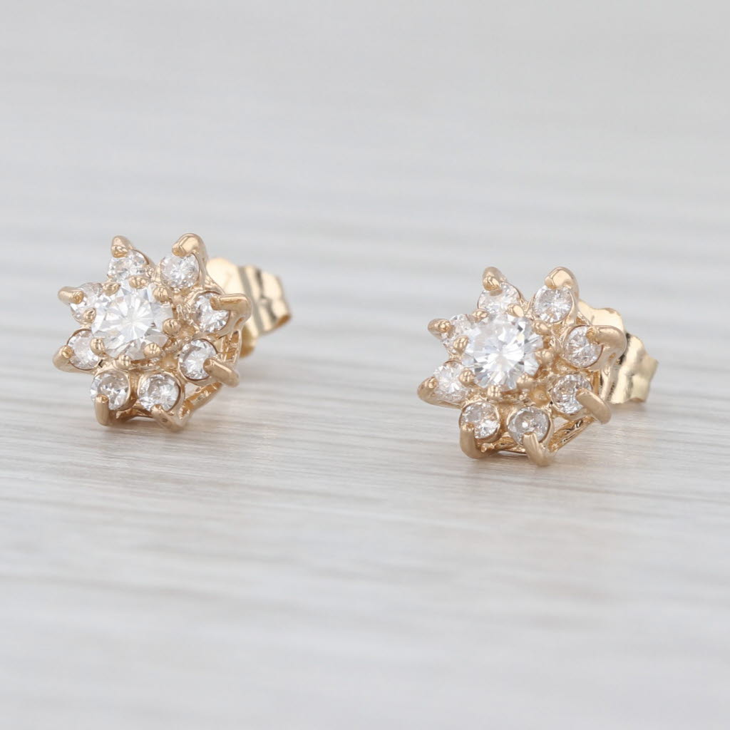 0.46ctw Diamond Flower Stud Earrings 14k Yellow Gold Small Studs