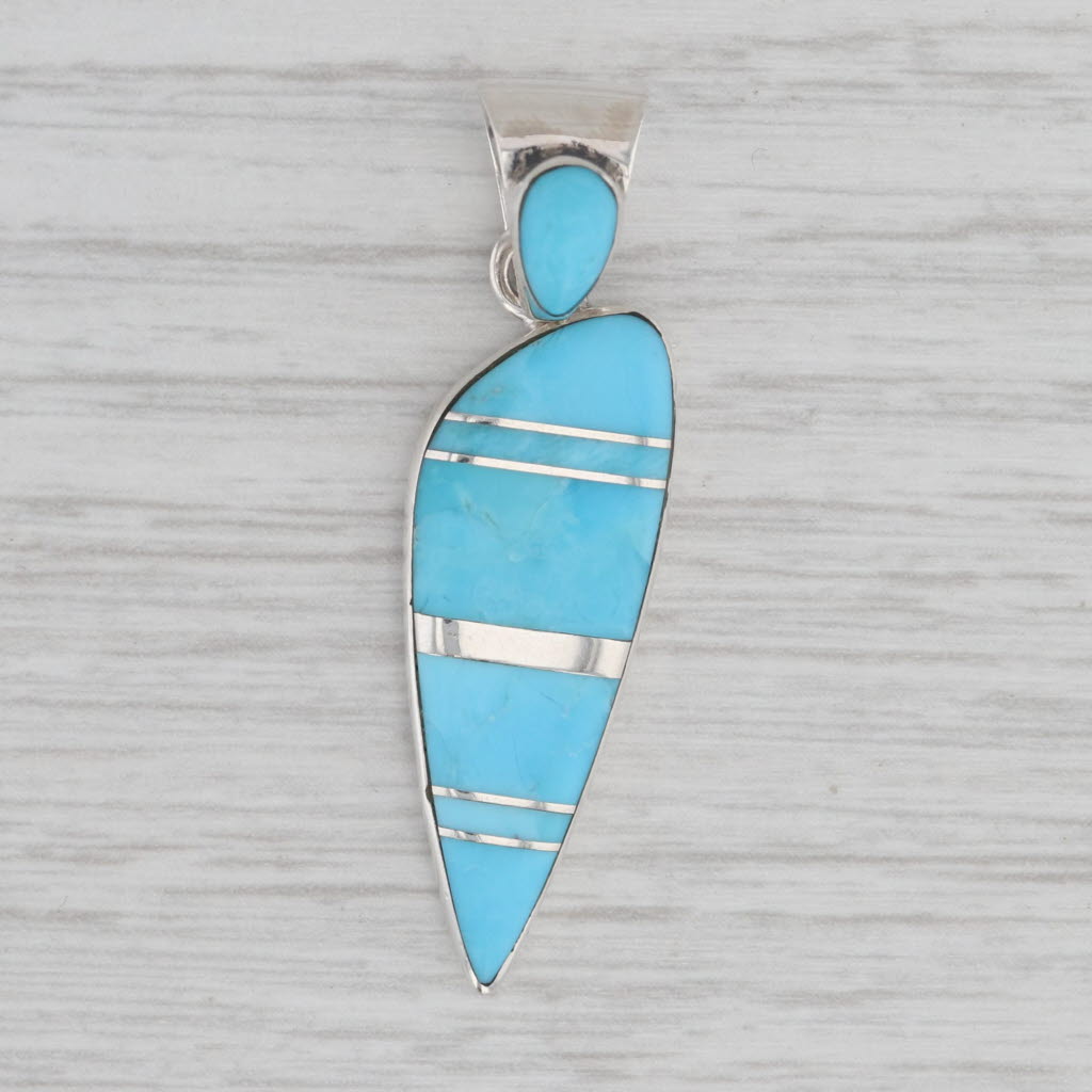 Gray Freeform Turquoise Mosaic Pendant Sterling Silver Vintage Drop