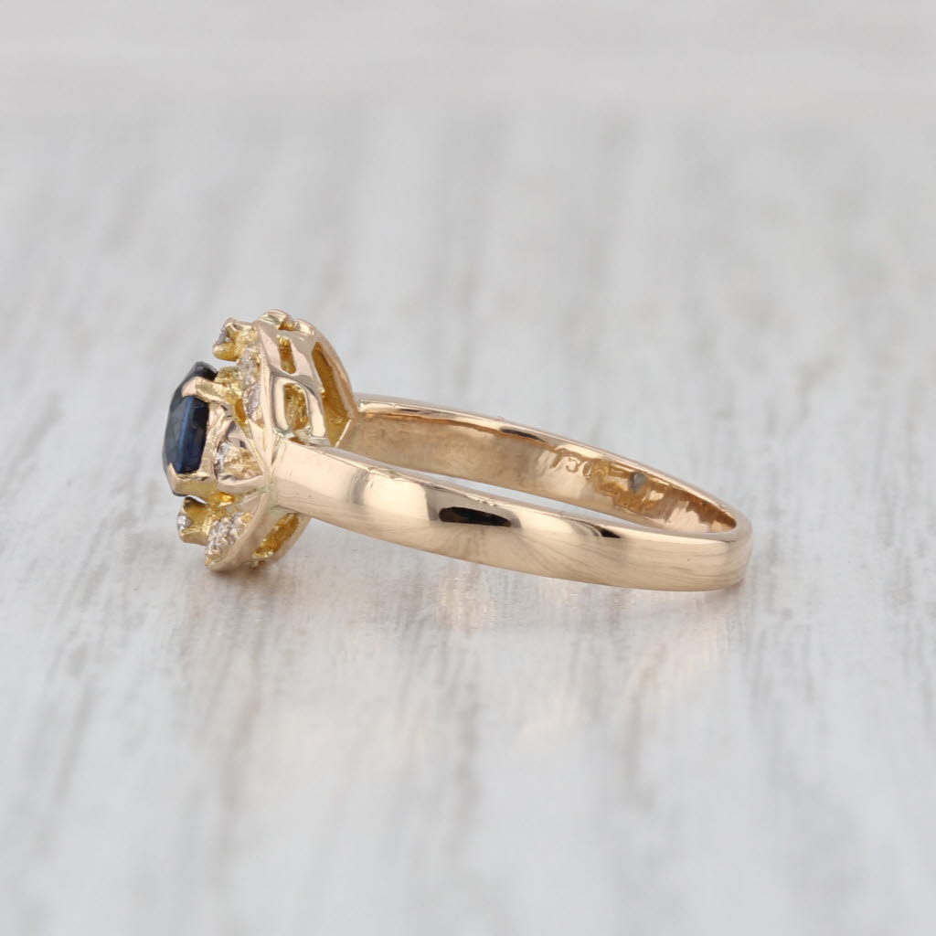 0.70ct Blue Sapphire Diamond Ring 18k Yellow Gold Size 6.5