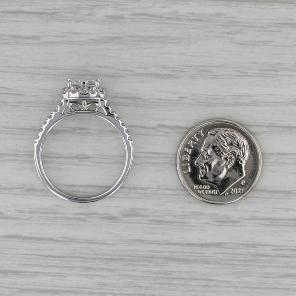 0.89ctw Diamond Princess Halo Engagement Ring 14k White Gold Size 7