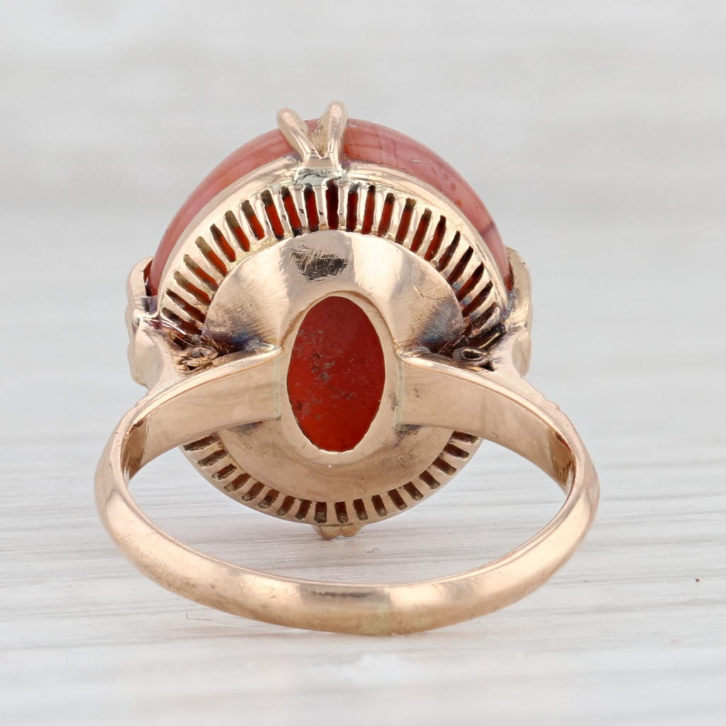 Light Gray Vintage Orange Carnelian Ring 18k Yellow Gold Size 5 Oval Cabochon Solitaire