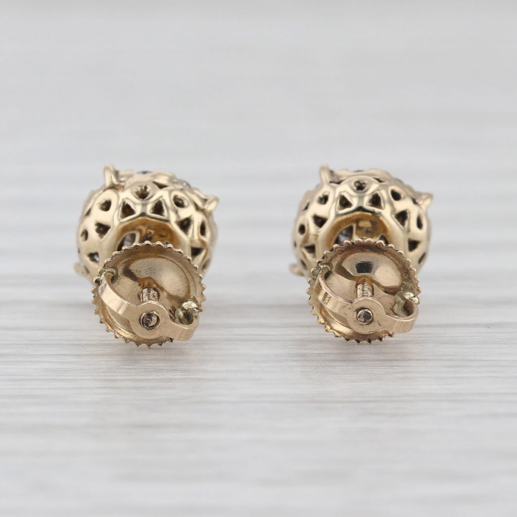 New 0.57ctw Diamond Halo Stud Earrings 14k Yellow Gold Screw Back Studs