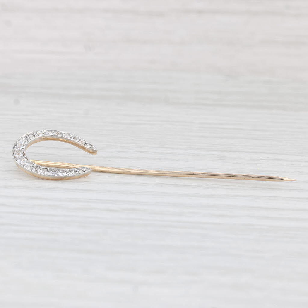 Light Gray 0.70ctw VS2 Diamond Crescent Moon Stickpin Platinum 12k Gold Vintage