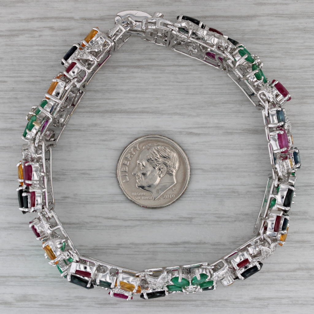 Dark Gray 38.38ctw Tutti Frutti Gemstone Bracelet 18k Gold Ruby Emerald Sapphire Diamond