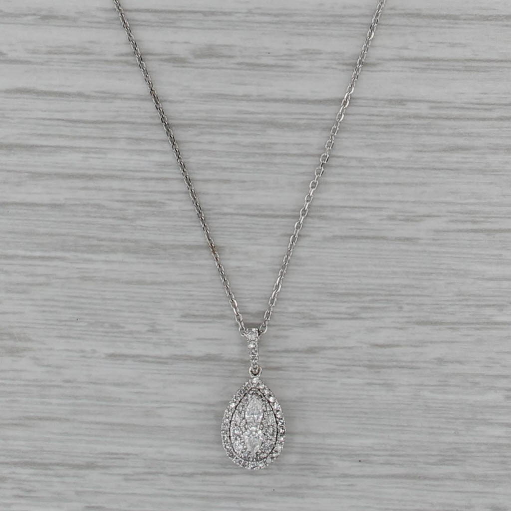 0.40ctw Diamond Halo Teardrop Pendant Necklace 10k White Gold 16-18" Cable Chain