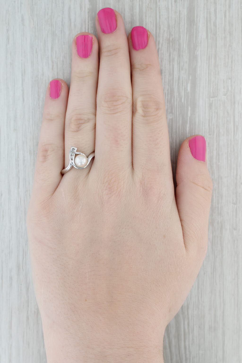 Gray Cultured Pearl Diamond Teardrop Ring 10k White Gold Size 11.25