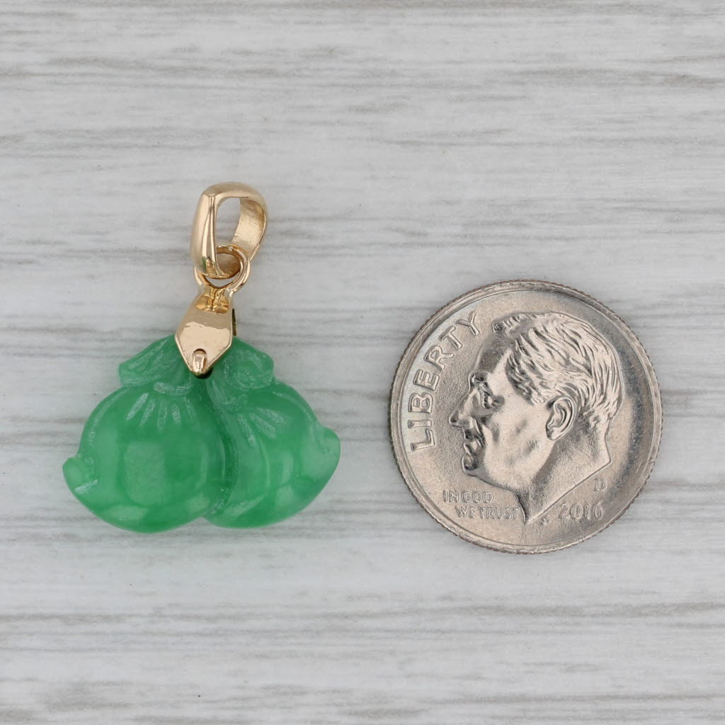 Gray Carved Green Jadeite Jade Pendant 14k Yellow Gold