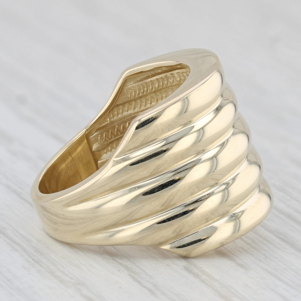 Light Gray Beveled Stacked Bands Statement Ring 14k Yellow Gold Size 6.5