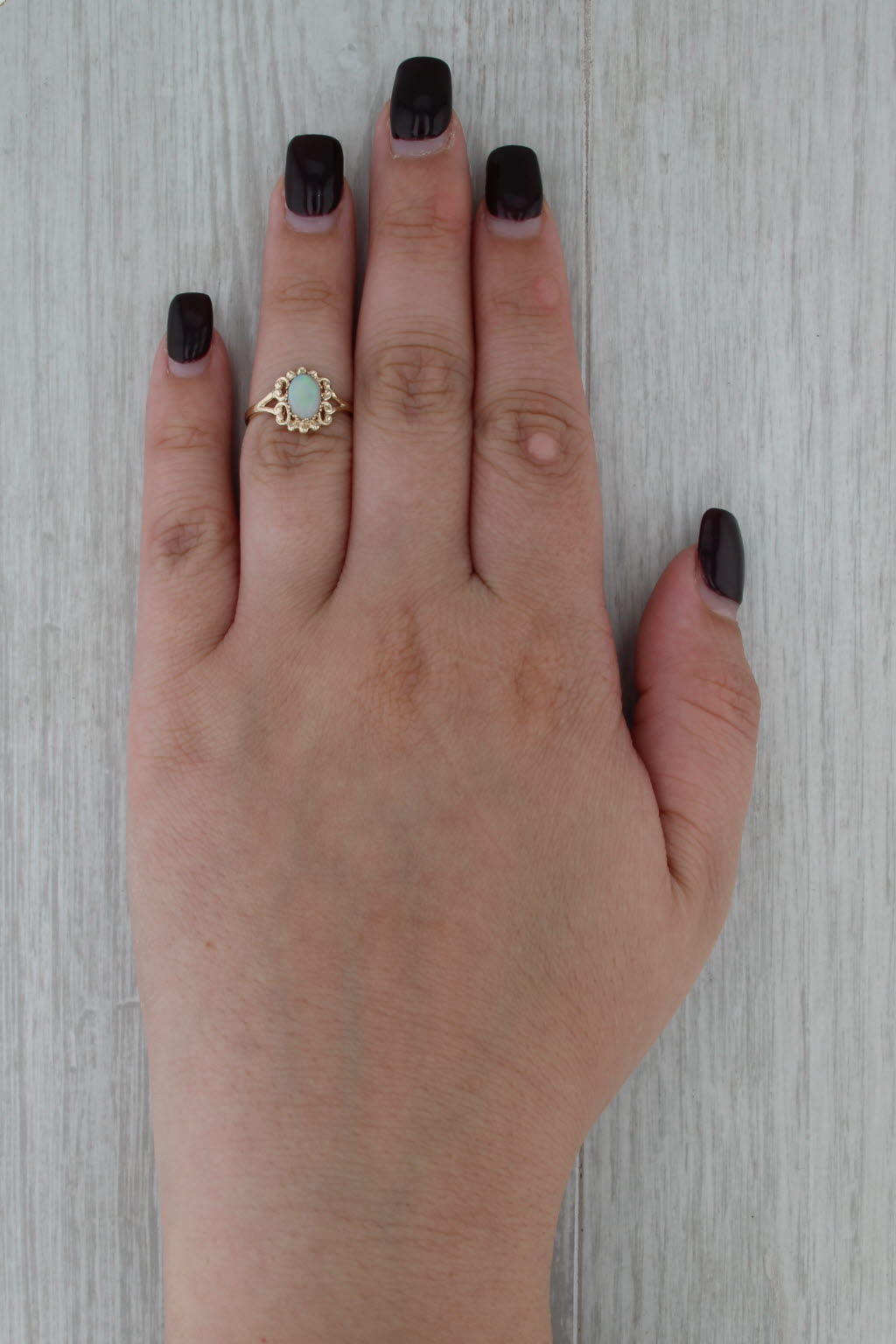 Oval Opal Cabochon Solitaire Ring 10k Yellow Gold Size 5.75