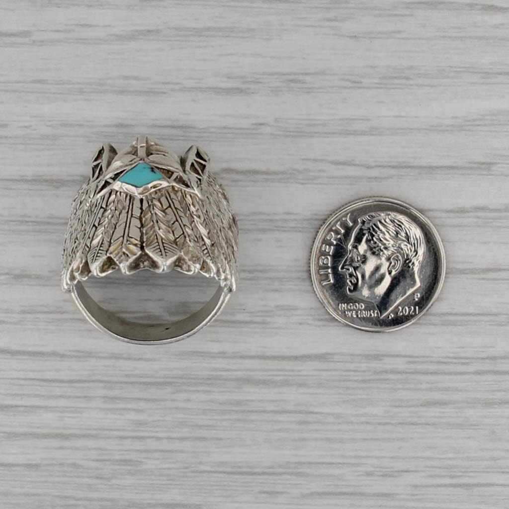 Vintage Native American Chief Turquoise Ring Sterling Silver Size 10 Signed