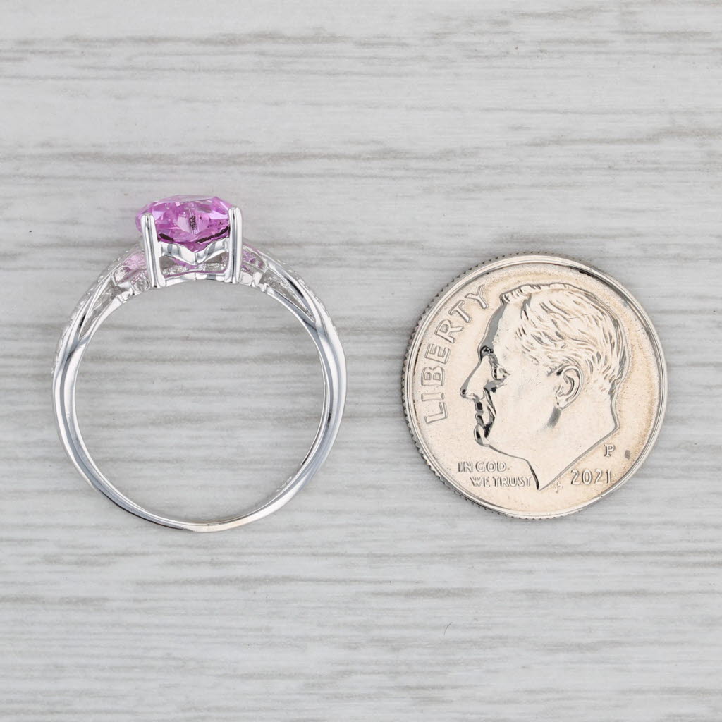 Gray 1.80ct Lab Created Sapphire Pink Heart Ring 10k White Gold Sz 6 Diamond Accents