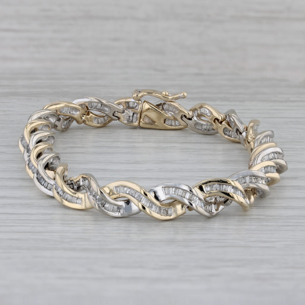 Gray 5.60ctw Diamond Twist Bracelet 14k Yellow White Gold 7" 7.2mm