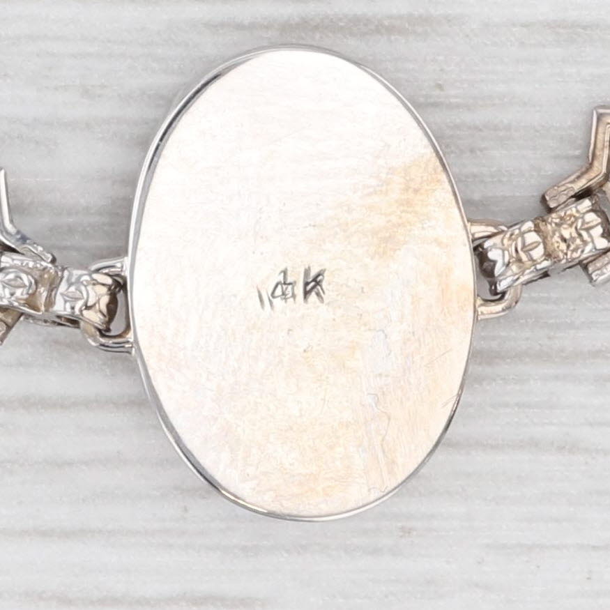 Light Gray Carved Shell Oval Cameo Filigree Bracelet 6.75" 14k White Gold