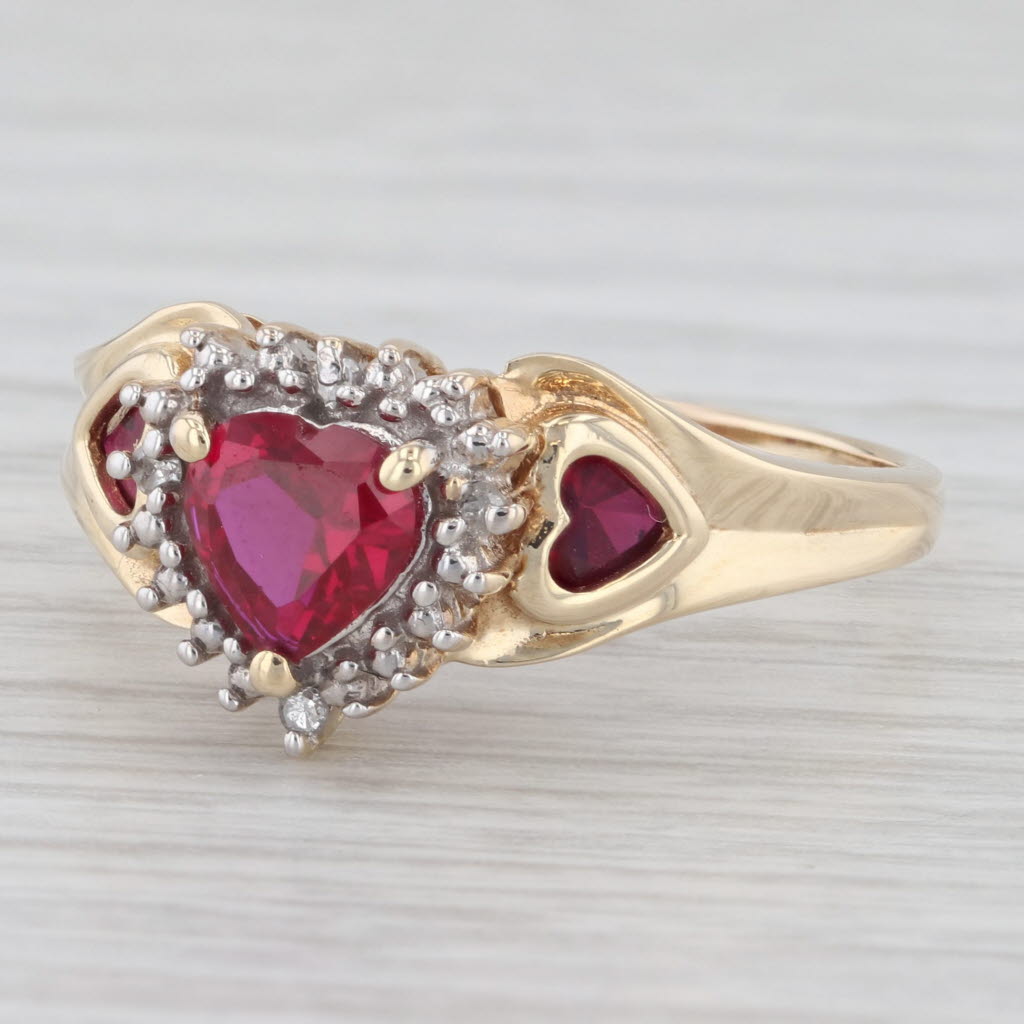 Light Gray 1.07ctw Lab Created Ruby Heart Diamond Halo Ring 10k Yellow Gold Size 9.75