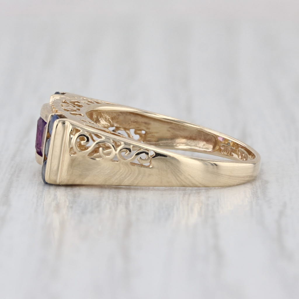 0.90ctw Blue Sapphire Amethyst Ring 10k Yellow Gold Size 6 Vintage