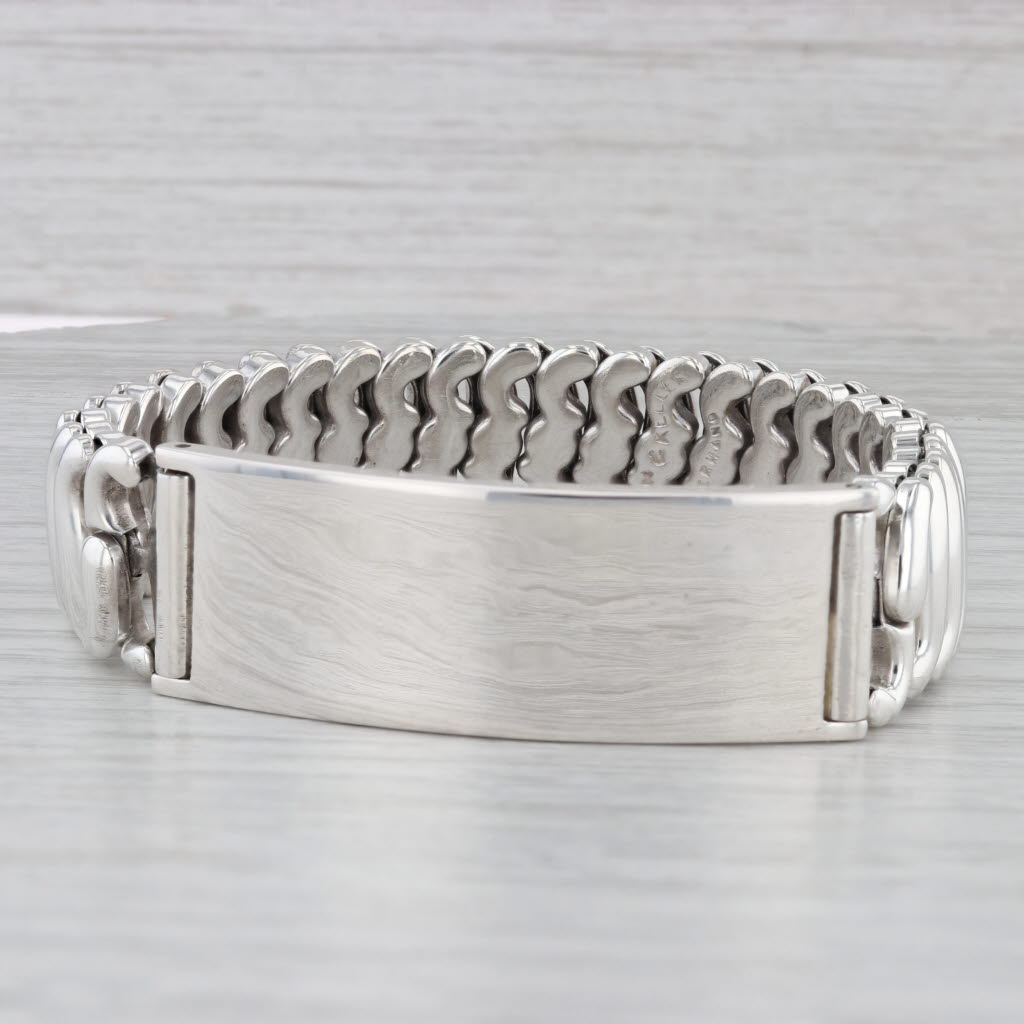 Gray Vintage Engravable ID Tag Stretch Band Bracelet Sterling Silver 6.5" Adjustable