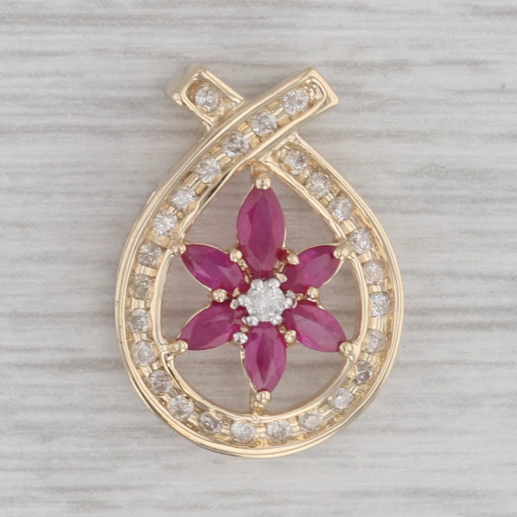 Gray 0.90ctw Ruby Diamond Teardrop Pendant 14k Yellow Gold Floating Drop