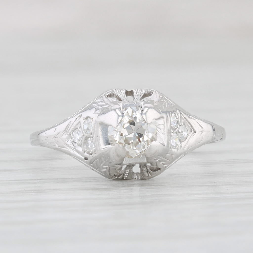 Light Gray Antique 0.63ctw Diamond Engagement Ring 18k 14k White Gold Size 7.75