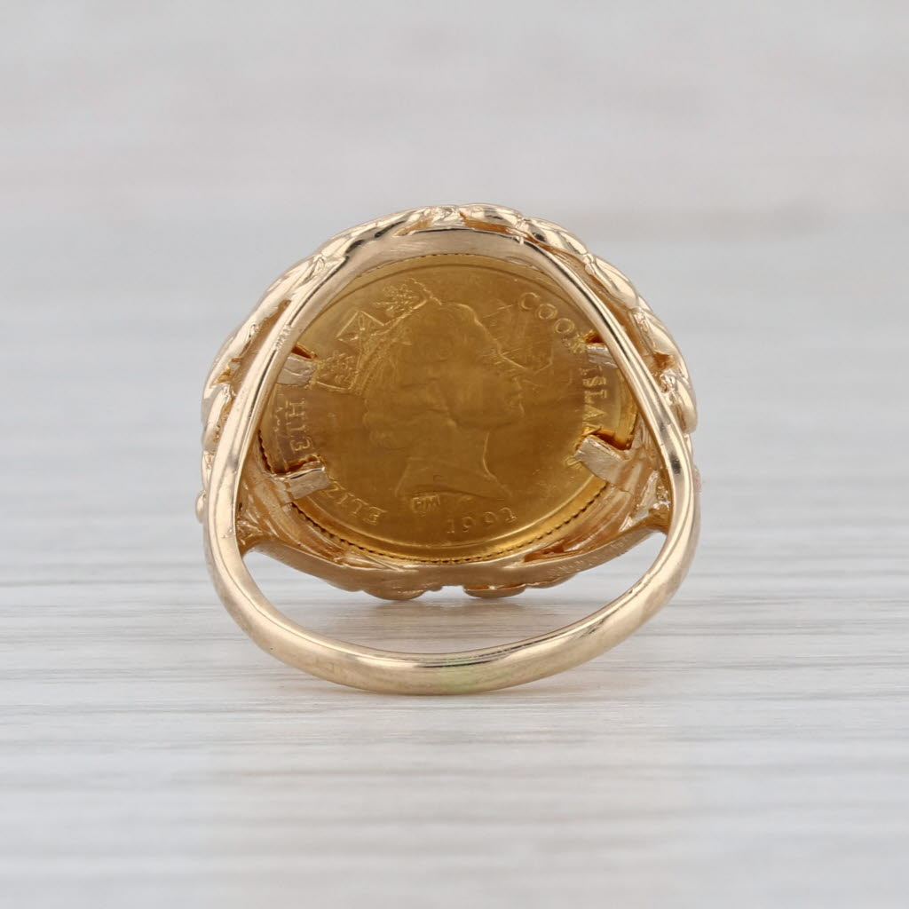 1991 Elizabeth II Cook Islands Koala 25 Dollar Coin Ring 14k 24k Gold Size 4.75