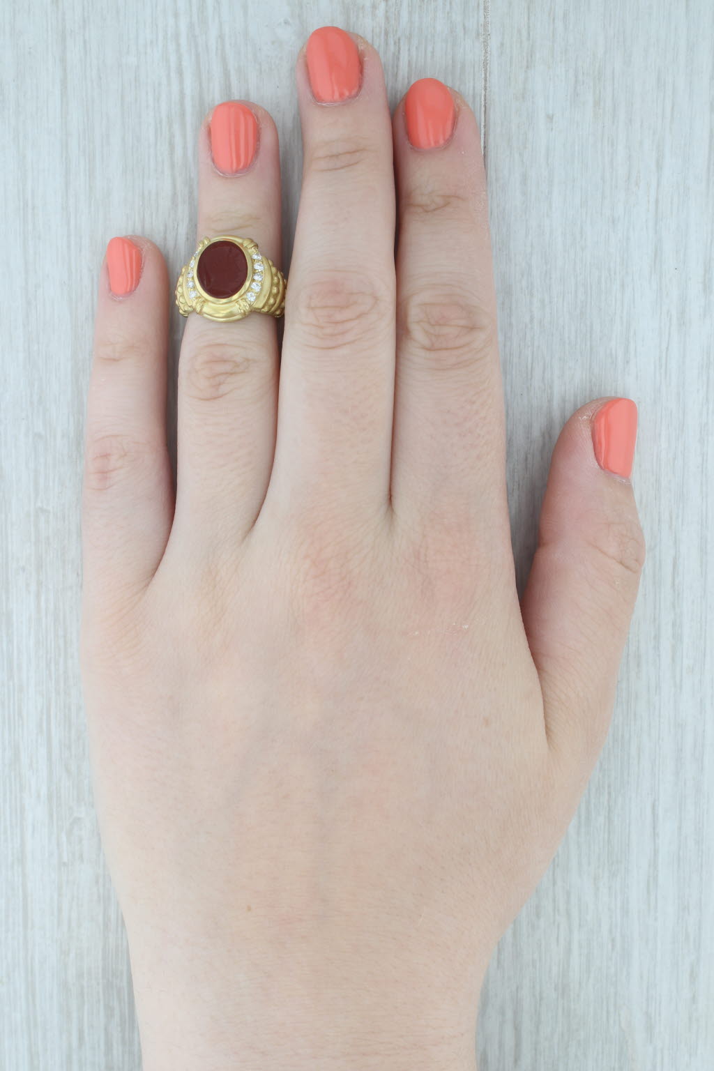 Gray Judith Ripka Diamond Sardonyx Chalcedony Intaglio Ring 18k Yellow Gold Size 6