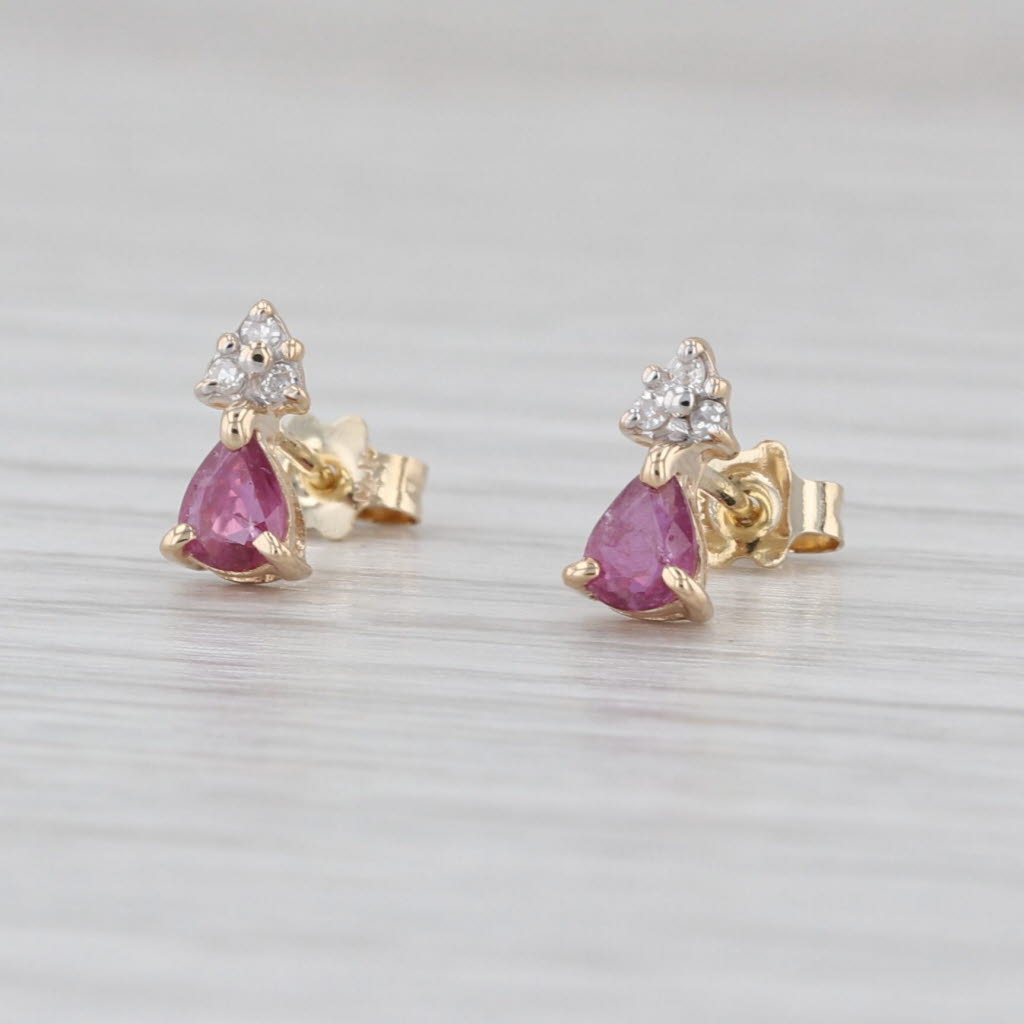 0.38ctw Pear Ruby Diamond Stud Earrings 14k Yellow Gold Teardrop Studs