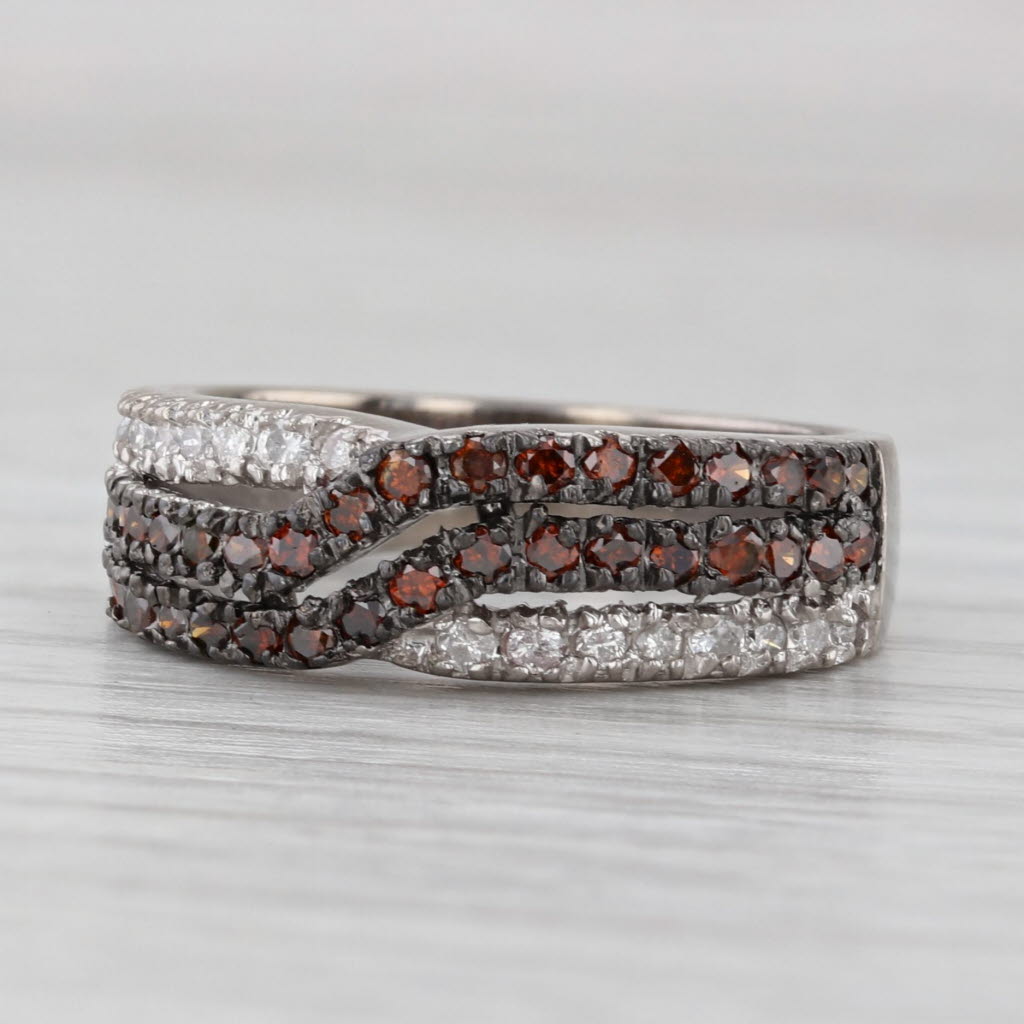 Light Gray 0.47ctw White Orange Brown Diamond Overlay Ring 14k White Gold Size 6.25