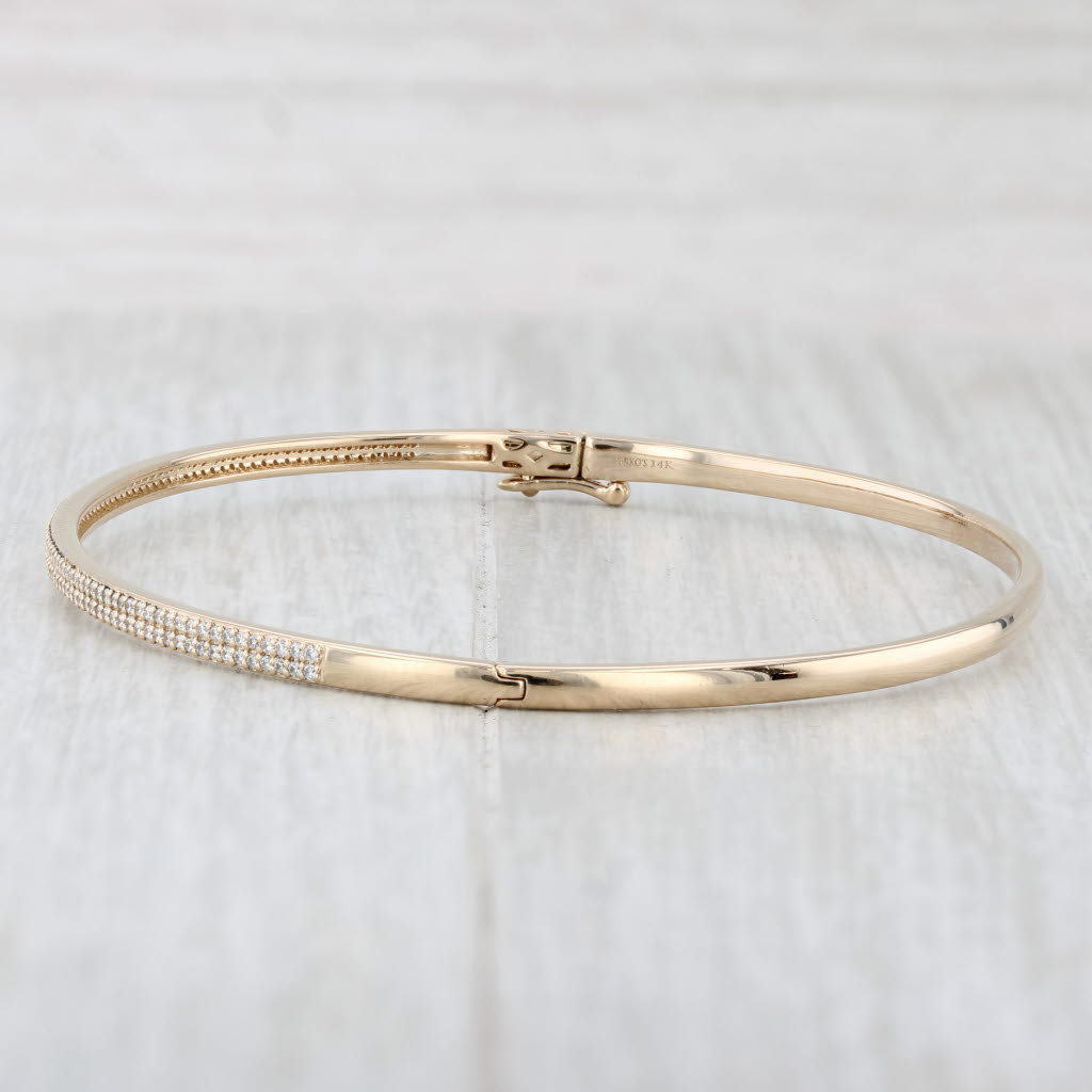 Ferko's 2 Row Pave 0.70ctw Diamond Bangle Bracelet 14k Yellow Gold 7.5" L 2.5mm