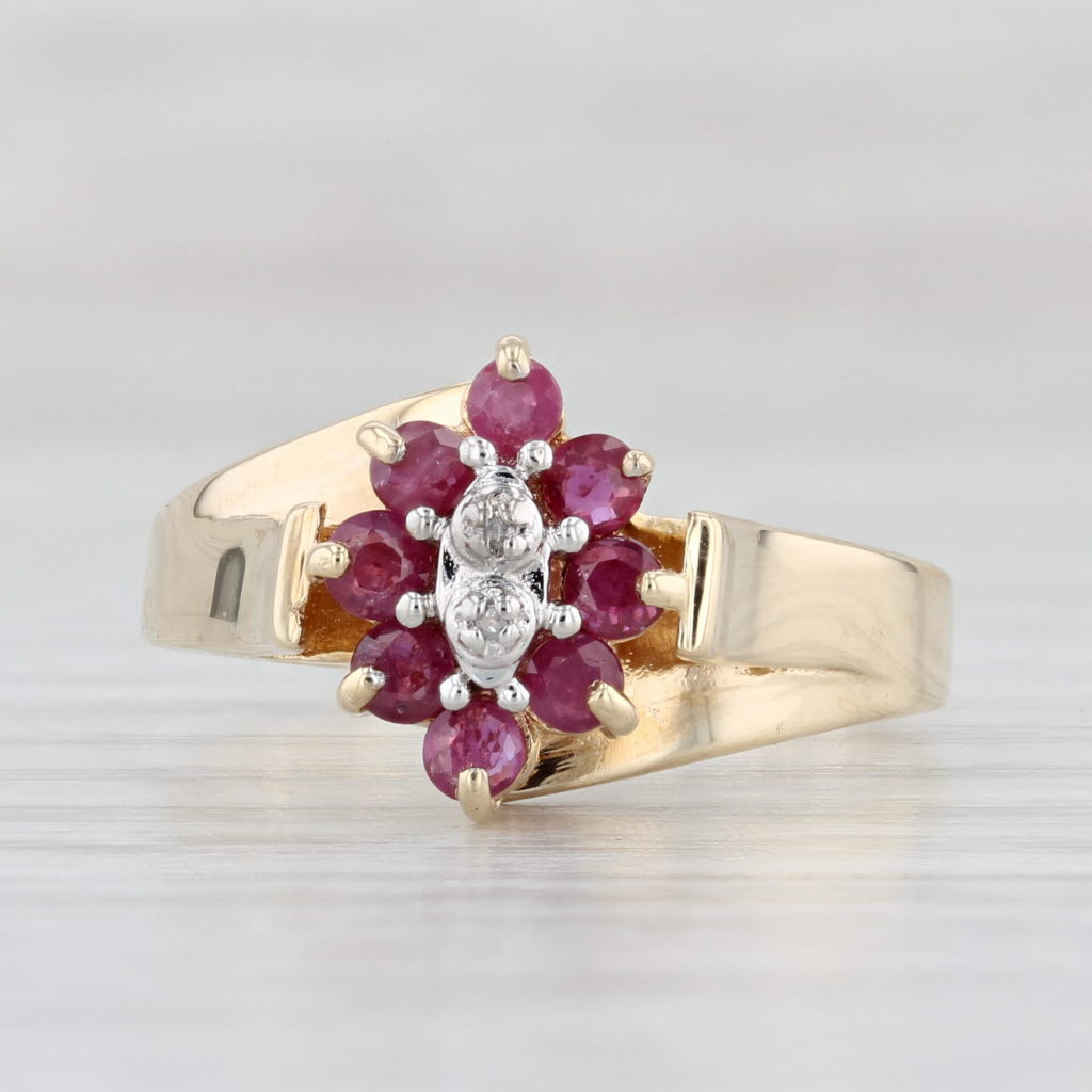 Light Gray 0.55ctw Ruby Ring 10k Yellow Gold Size 8.5 Diamond Accents Bypass Cathedral