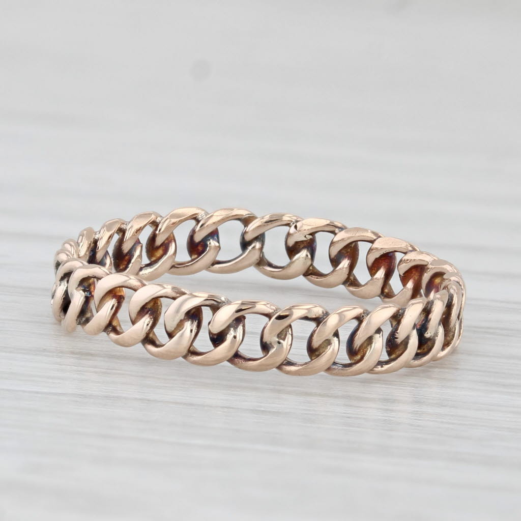 Light Gray Vintage Cable Chain Ring 10k Yellow Gold Size 7.75 Stackable Band