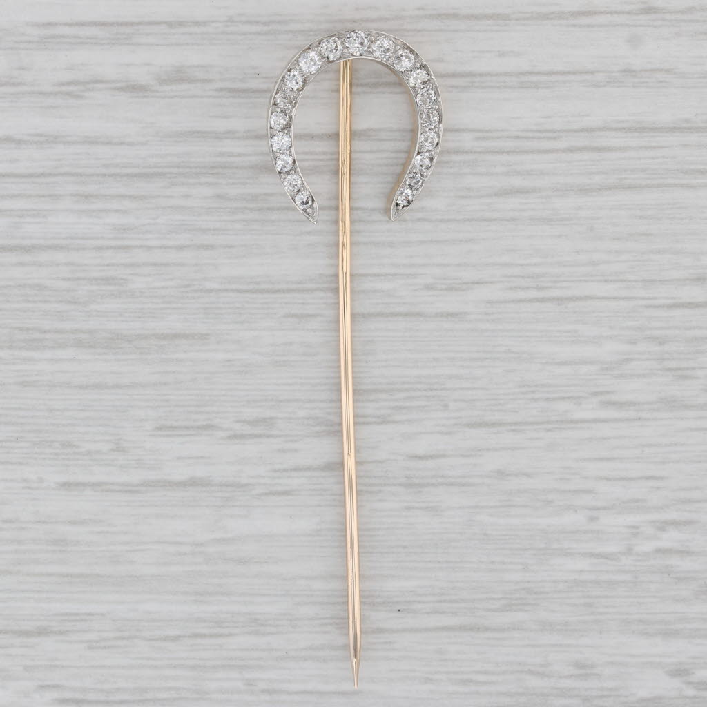 Gray 0.70ctw VS2 Diamond Crescent Moon Stickpin Platinum 12k Gold Vintage