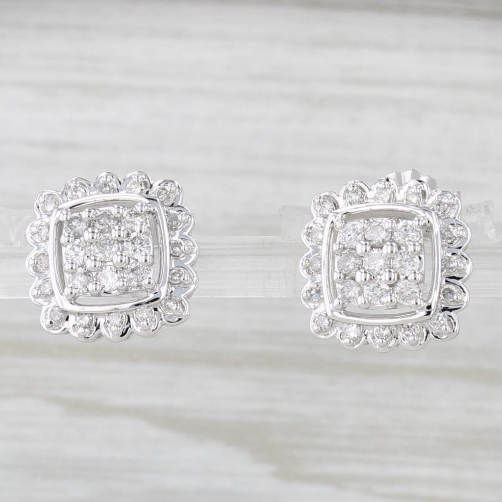 Light Gray 0.36ctw Diamond Cluster Halo Stud Earrings 14k White Gold