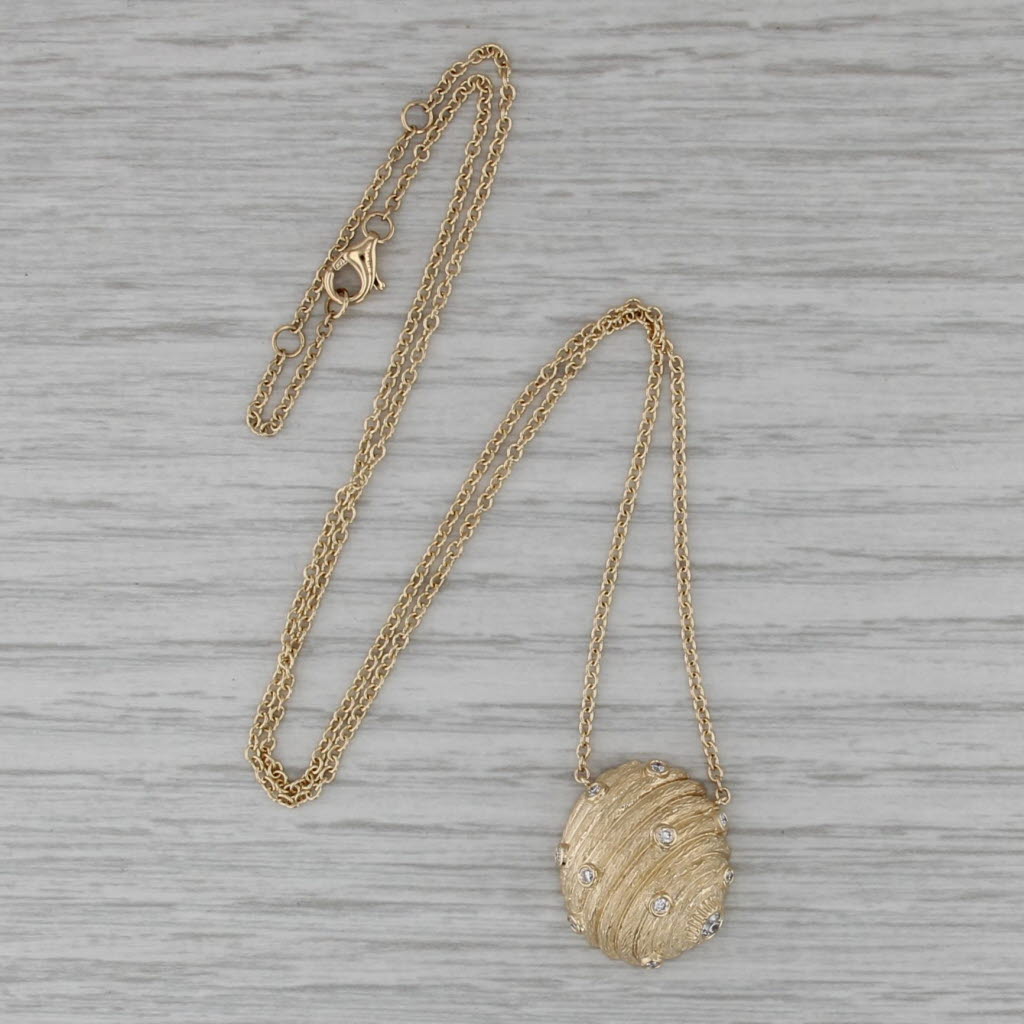 New 0.20ctw Diamond Beehive Pendant Necklace 14k Gold Adjustable Cable Chain