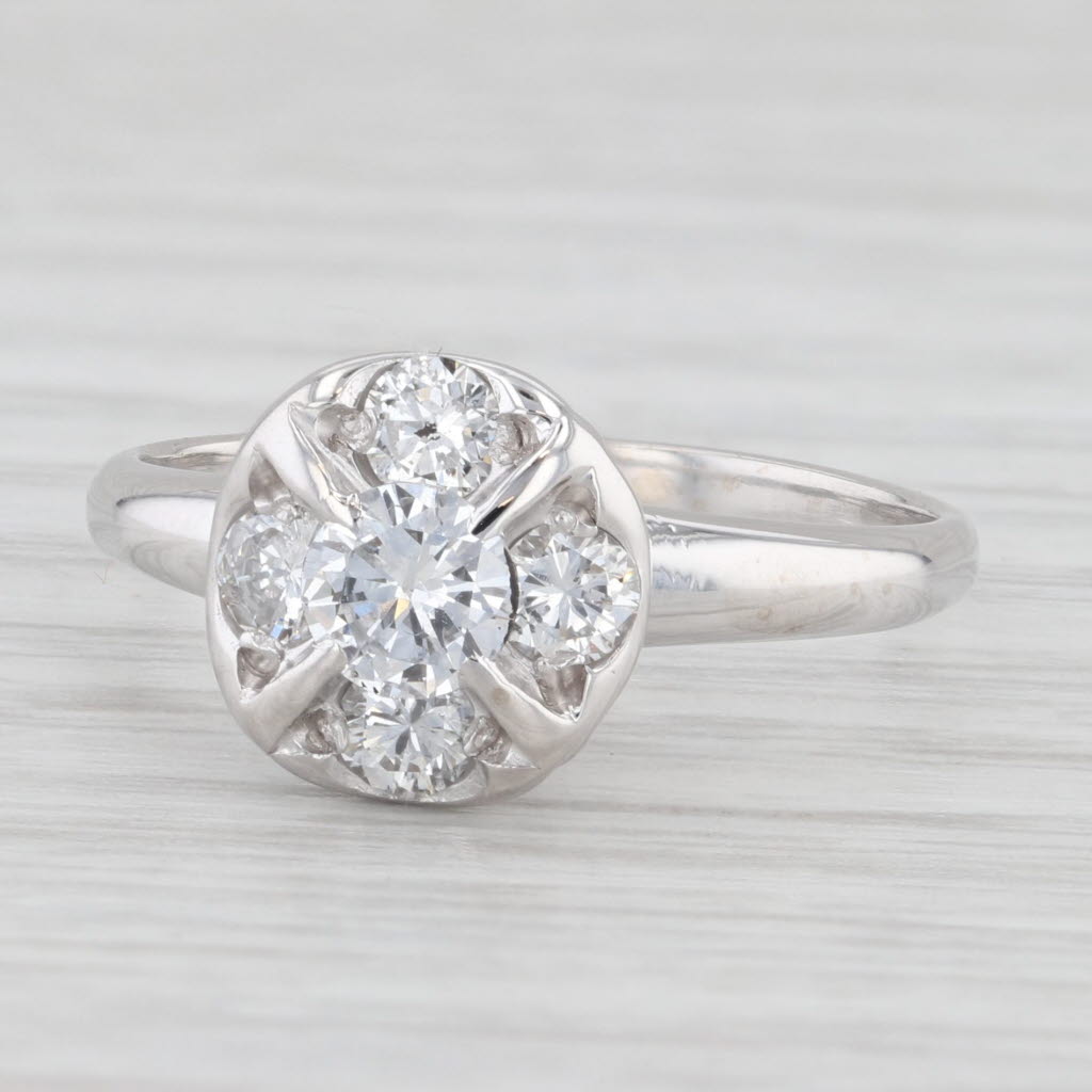 Light Gray Vintage 0.85ctw Round Diamond Cluster Engagement Ring 14k White Gold Size 8.25