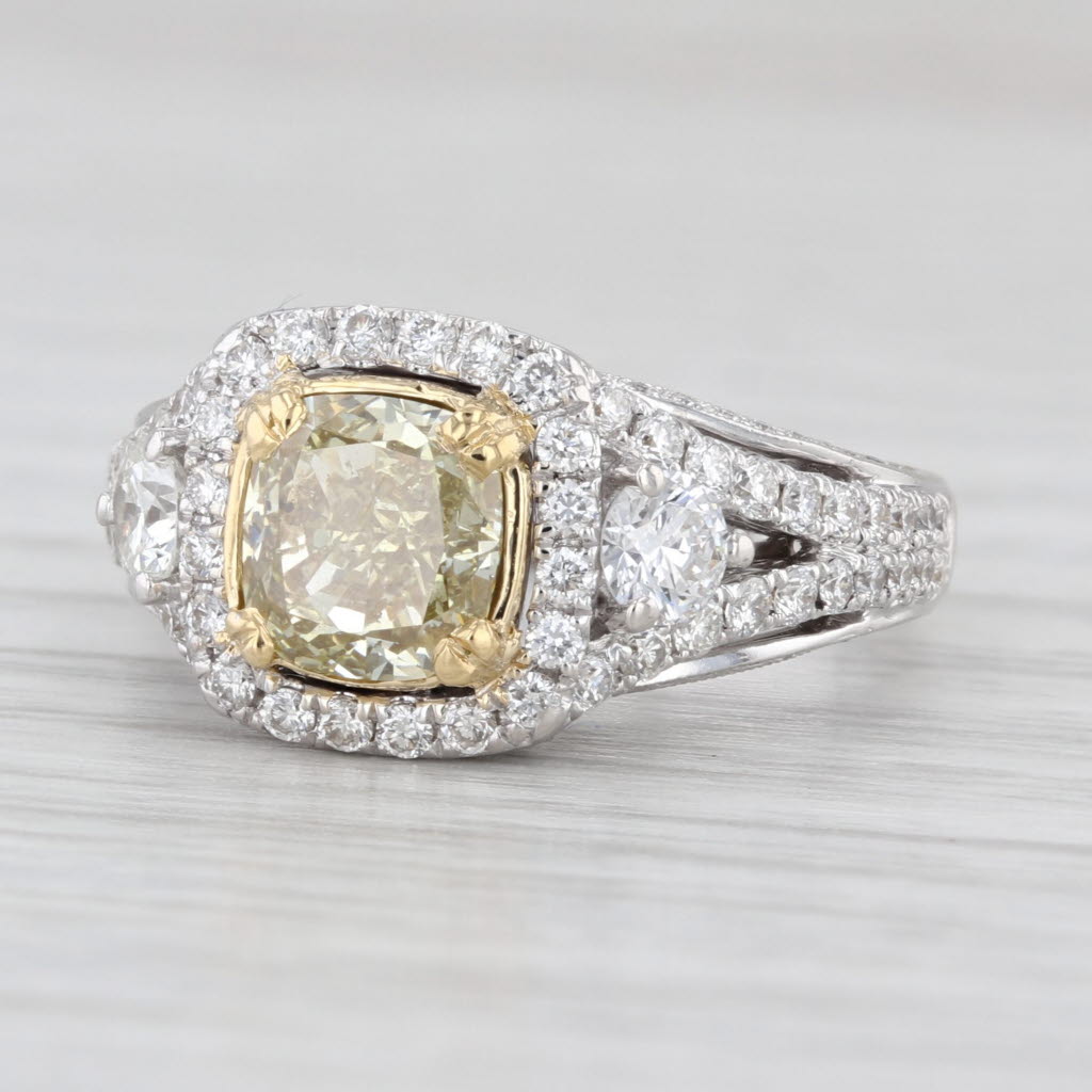 2.46ctw Cushion Diamond Halo Engagement Ring 18k White Gold Size 5.25 GIA