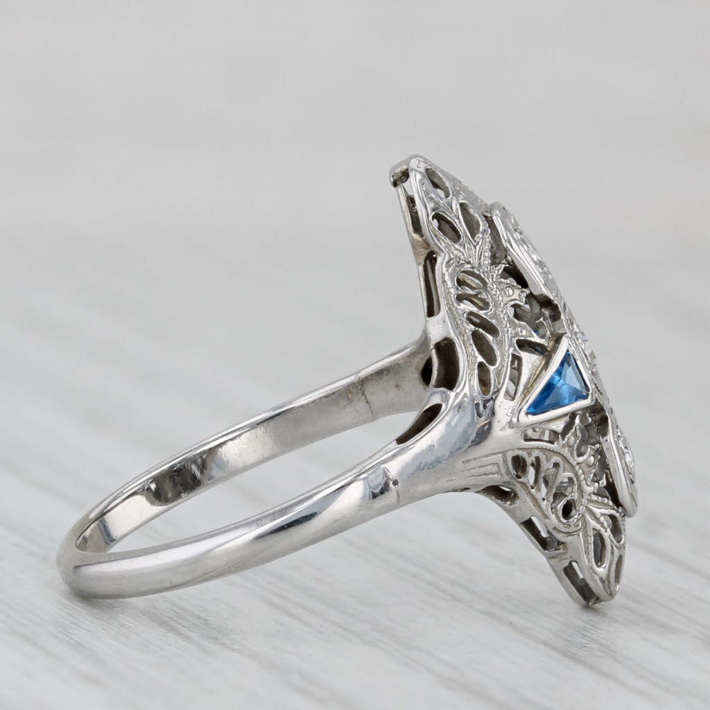 Gray Diamond Lab Created Sapphire Art Deco Ring 14k White Gold Filigree Size 5.75