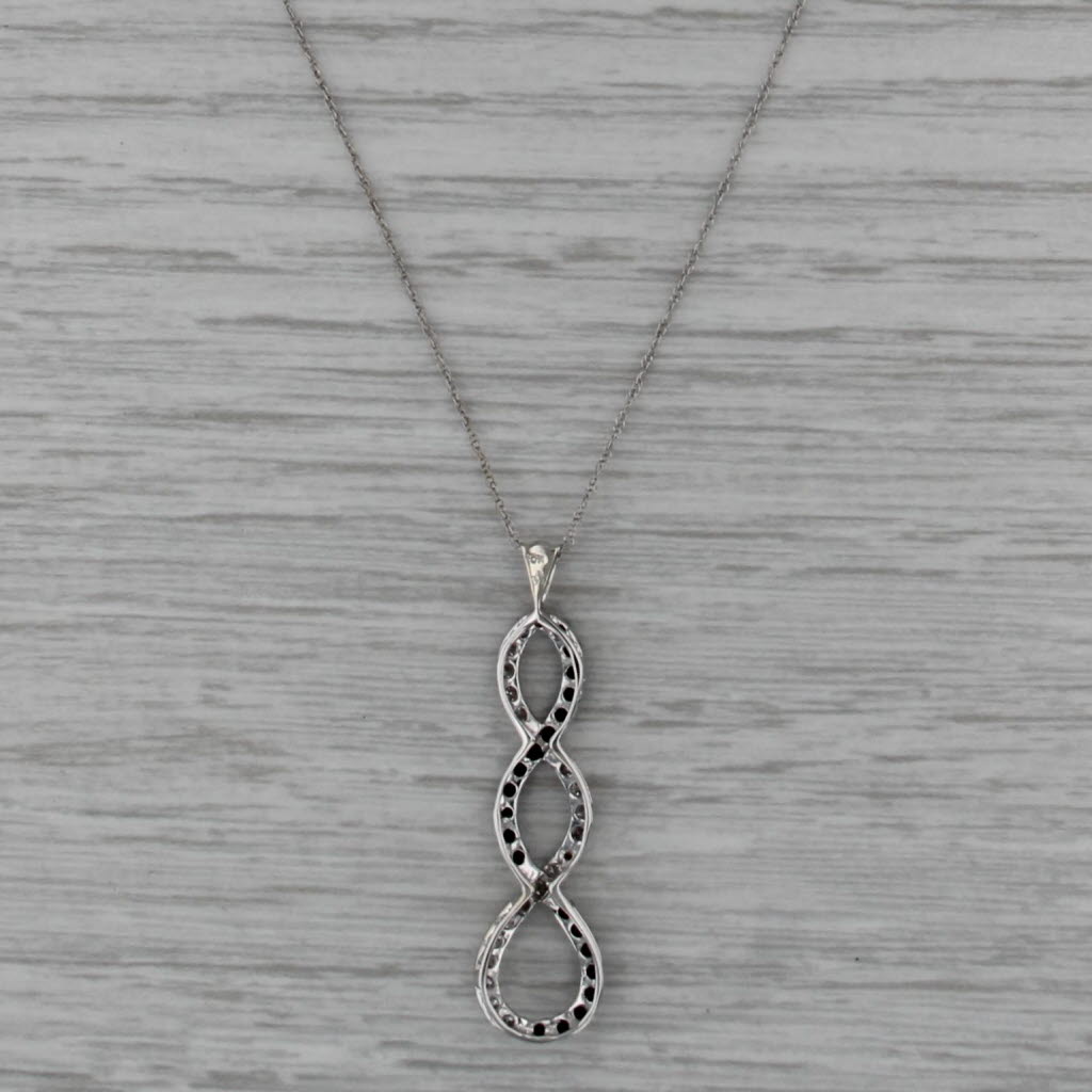 0.60ctw Black White Diamond Figure-8 Journey Pendant Necklace 10k White Gold 18"