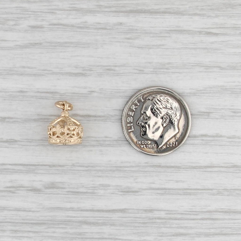 Ornate Crown Charm 14k Yellow Gold Small Pendant