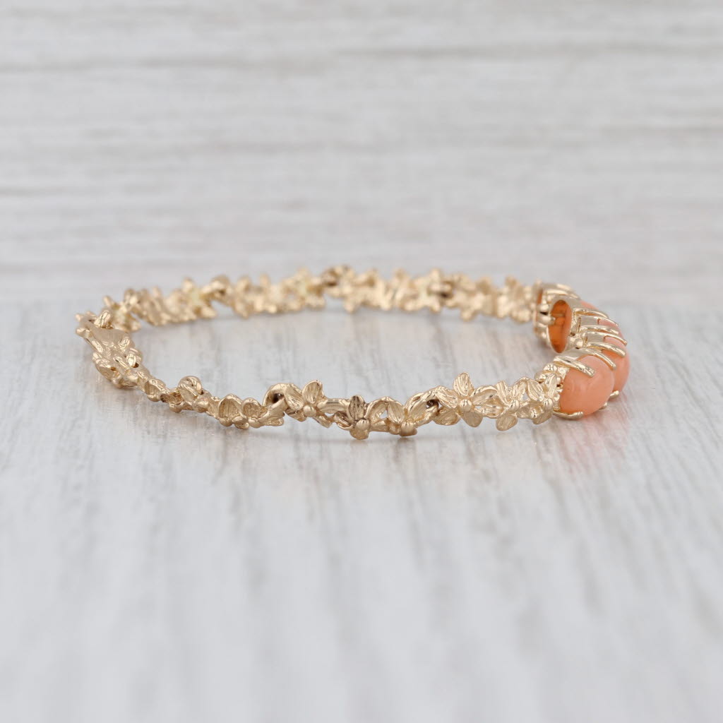 Coral Plumeria Flower Bracelet 14k Yellow Gold 7"