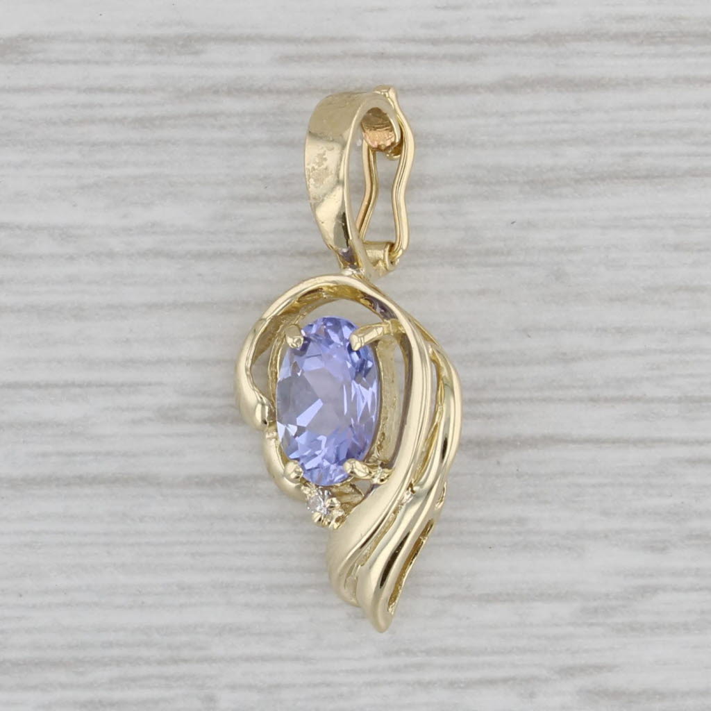 Gray 0.90ct Oval Tanzanite Diamond Pendant 14k Yellow Gold Enhancer Clip Bail
