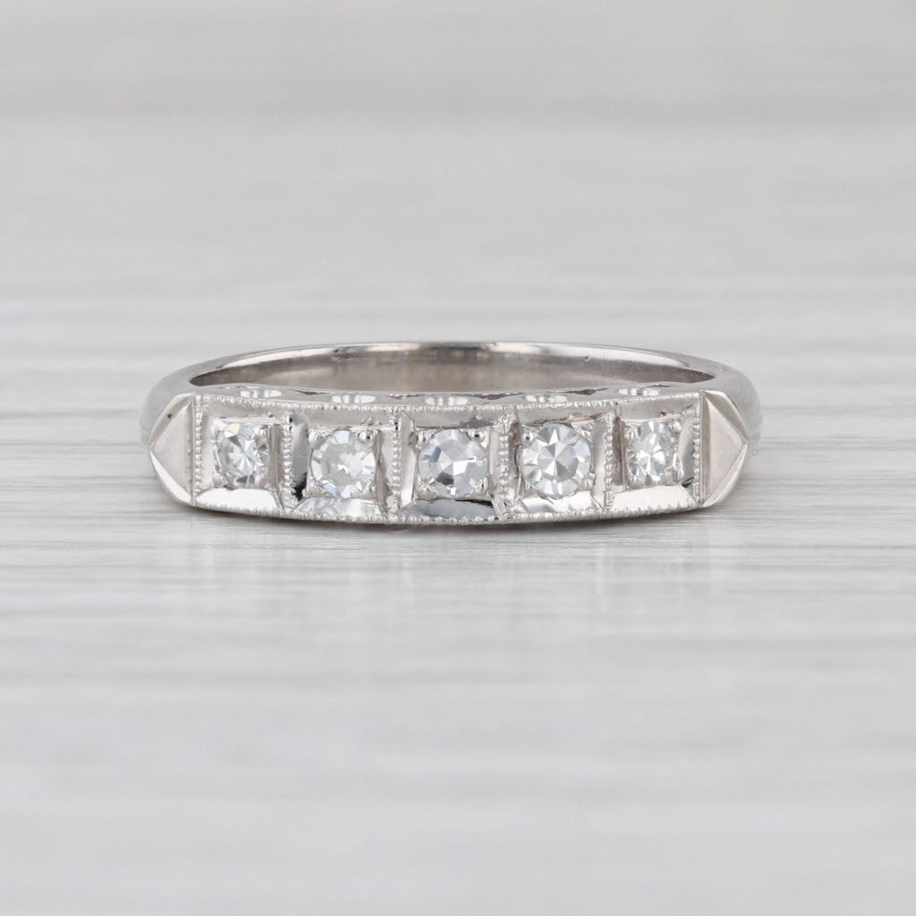 Vintage 0.21ctw Diamond Wedding Band 14k White Gold 5-Stone Size 8.25
