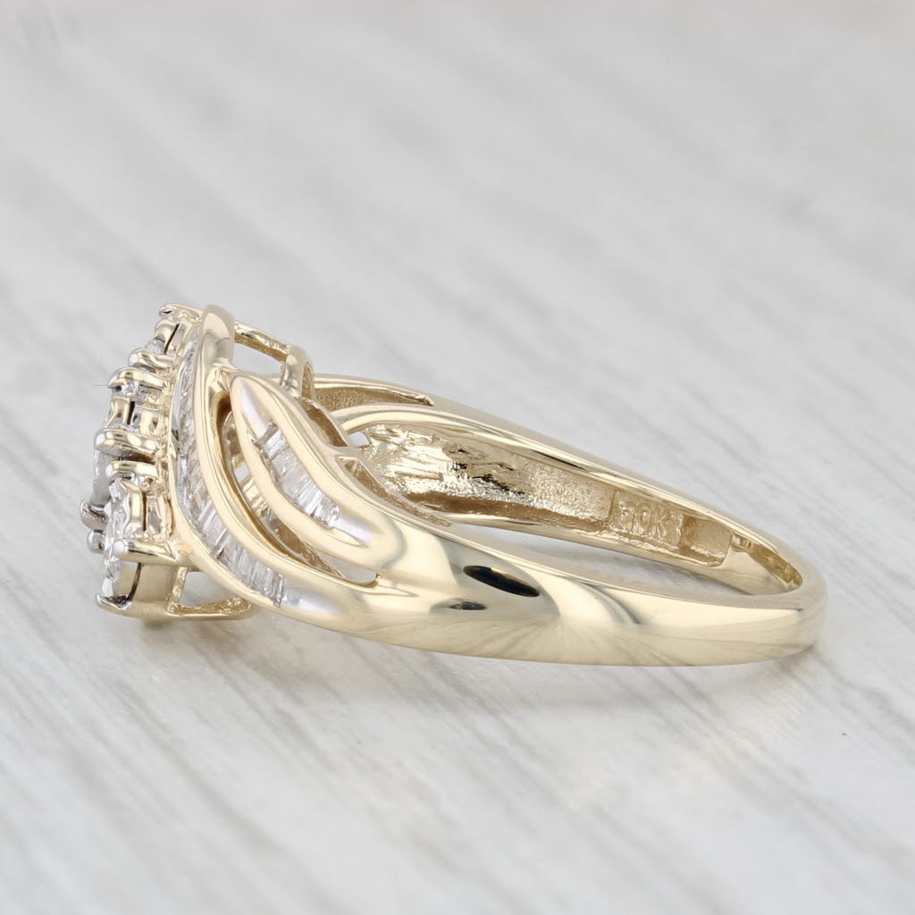 Light Gray 0.53ctw Round 3-Stone Diamond Bypass Ring 10k Yellow Gold Size 7