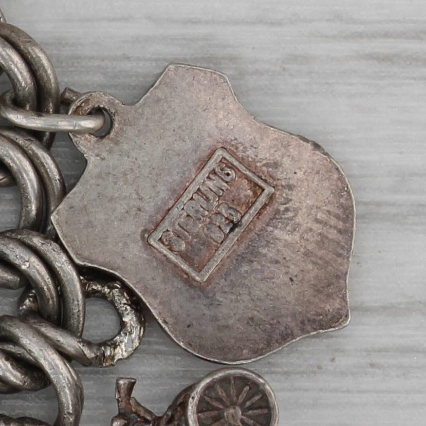 Dark Gray Vintage Mixed Themed Charm Bracelet Sterling Silver Enamel Souvenir British 6"