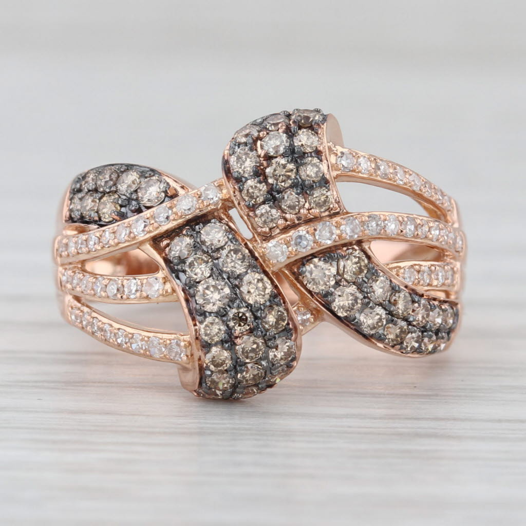 Effy 0.71ctw Champagne White Diamond Knot Ring 14k Rose Gold Size 7