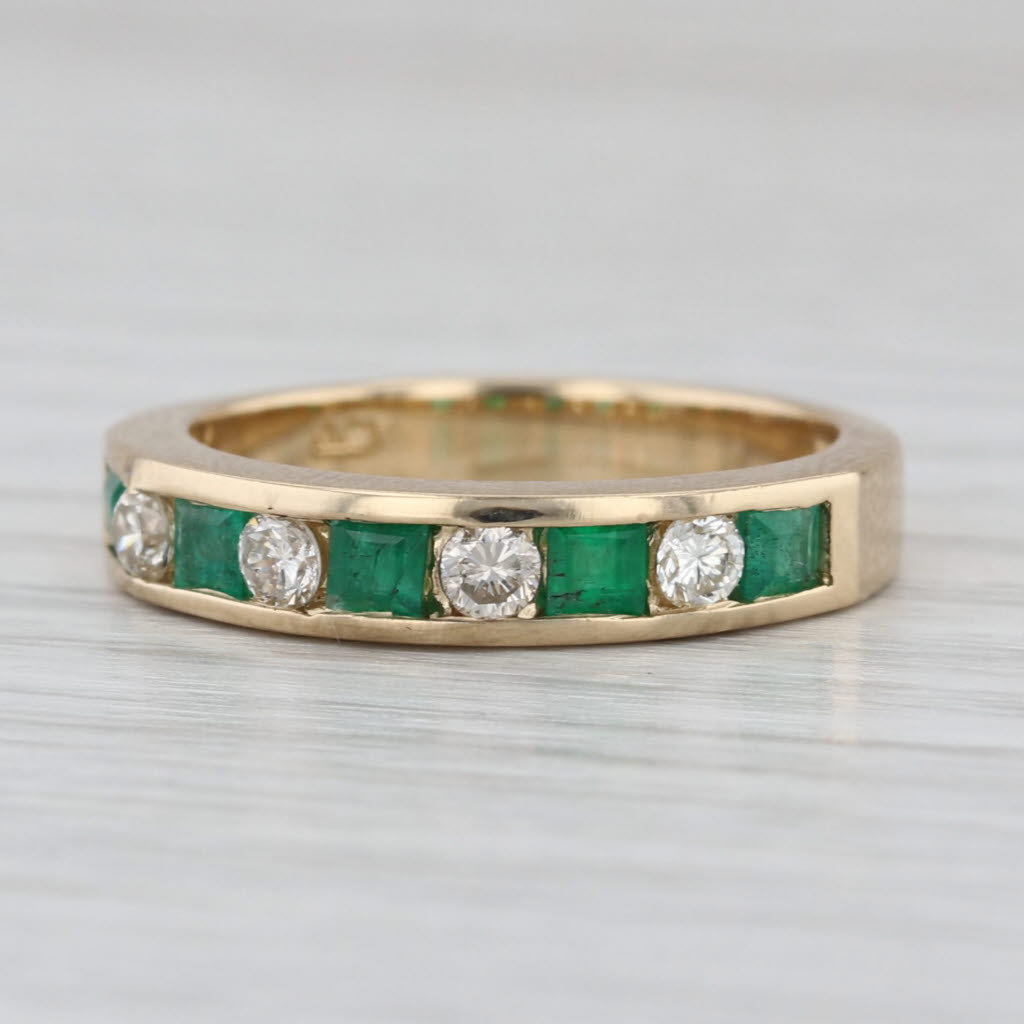 0.65ctw Emerald Diamond Wedding Band 14k Yellow Gold Size 6.75 Stackable Ring